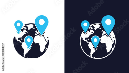 Global connections icon set - Line and glyph solid icon set - Solid icons vector collection - Blue icon set - Icon vector - Flat Design Icon - Vector icon symbol