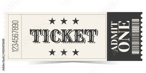 Classic retro ticket design template. Vector illustration isolated on white background. Vintage entry mockup coupon for museum, film, theater, movie, cinema and more