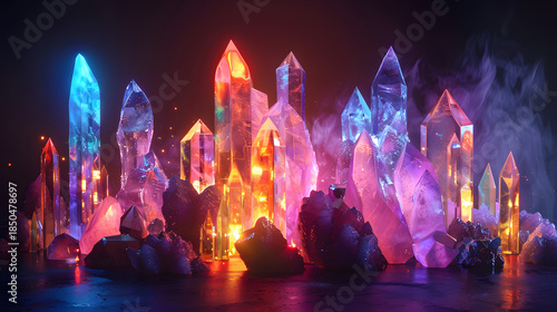 candlestick trading chart made of glowing magic crystal