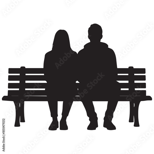 Couple sitting together on park bench in love