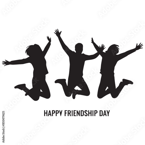 Happy friends jumping in joyful celebration together