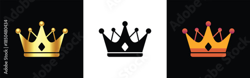 crown logo set in gold black and orange for luxury royalty fashion power leadership and king concept design