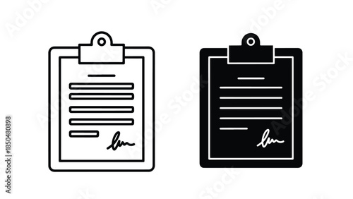 Clipboard with document icons -  Vector icon set - Line and glyph solid icon set - Icon vector - Flat Design Icon - Solid icons vector collection - Blue icon set 