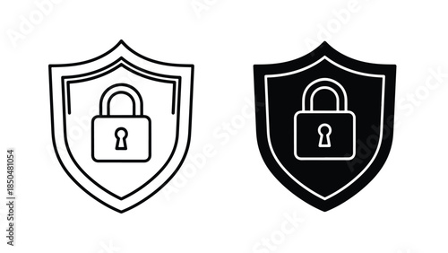 Security shield icon set -  Vector icon set - Line and glyph solid icon set - Icon vector - Flat Design Icon - Solid icons vector collection - Blue icon set 