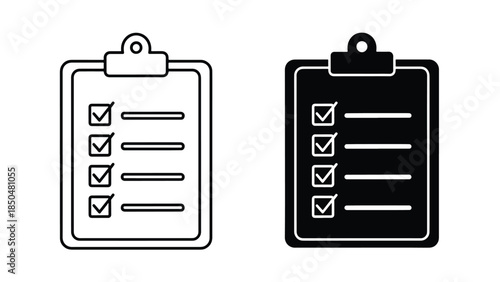 Clipboard with checklist icons -  Vector icon set - Line and glyph solid icon set - Icon vector - Flat Design Icon - Solid icons vector collection - Blue icon set 