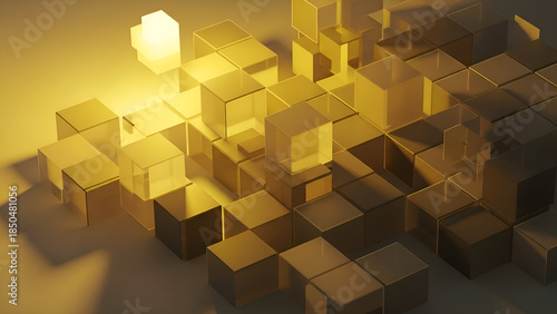 Abstract geometric pattern of floating shapes and lines in a vibrant color scheme