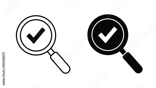 Verification magnifying glass icons -  Vector icon set - Line and glyph solid icon set - Icon vector - Flat Design Icon - Solid icons vector collection - Blue icon set 