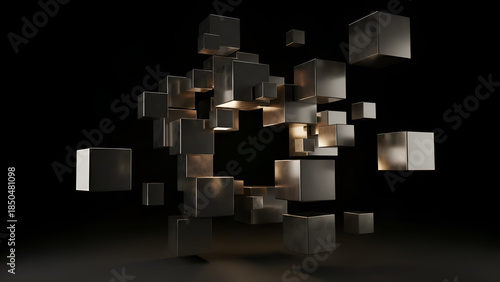 Abstract geometric pattern of floating 7 shapes in a mesmerizing blue and purple gradient