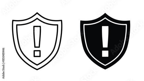 Shield with exclamation mark icons -  Vector icon set - Line and glyph solid icon set - Icon vector - Flat Design Icon - Solid icons vector collection - Blue icon set 