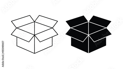 Box icon set -  Vector icon set - Line and glyph solid icon set - Icon vector - Flat Design Icon - Solid icons vector collection - Blue icon set 