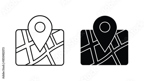 Location map icons -  Vector icon set - Line and glyph solid icon set - Icon vector - Flat Design Icon - Solid icons vector collection - Blue icon set 