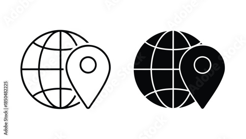 Global location icon set -  Vector icon set - Line and glyph solid icon set - Icon vector - Flat Design Icon - Solid icons vector collection - Blue icon set 