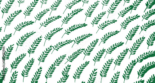Repeating Pattern of Green Fern Fronds on White Background leaf plant