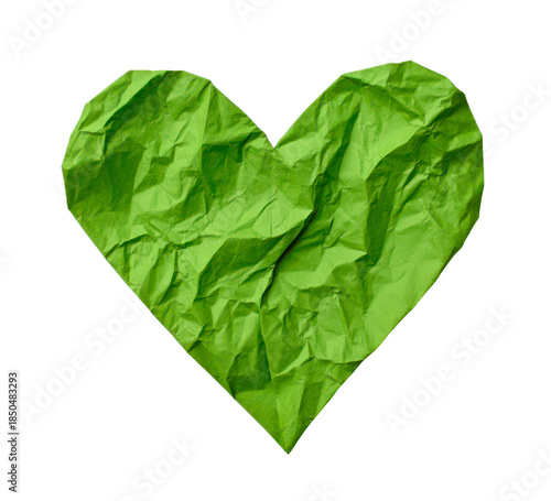 Green heart shaped origami on transparent background, PNG
