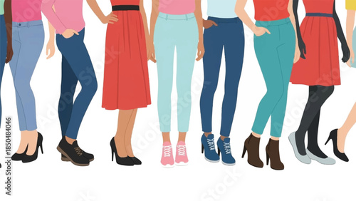 Illustration of diverse women's fashion styles and modern clothing trends, showcasing individuality and personal expression