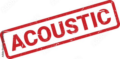 Red Ink Stamp with Acoustic Text Grunge, Worn Effect, Music Related Terminology