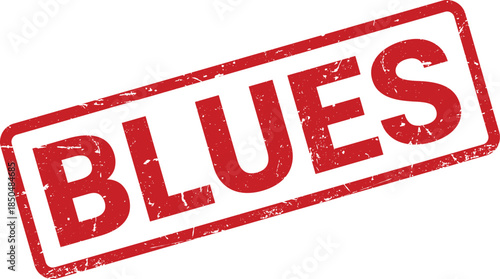 BLUES Red Rubber Stamp Impression on White Background, Indicating Authenticity or Approval