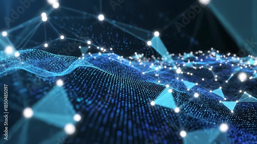 Mesmerizing blue and white abstract background featuring countless dots, majestic mountain rising from dots, symbolizing resilience and perseverance, with soothing color palette and intricate.