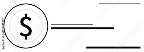 Dollar sign enclosed in a circle with dynamic horizontal lines suggesting speed and efficiency. Ideal for finance, banking, economy, payment, business, investment, and commerce. Simple flat metaphor