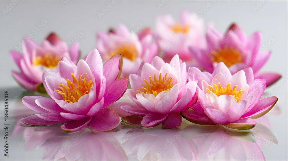 Fototapeta premium Elegant Pink Lotus Flowers in Full Bloom Close-Up.