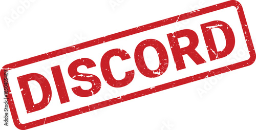 Red Distressed Discord Stamp Square Rubber Stamp with Red Ink and White Background