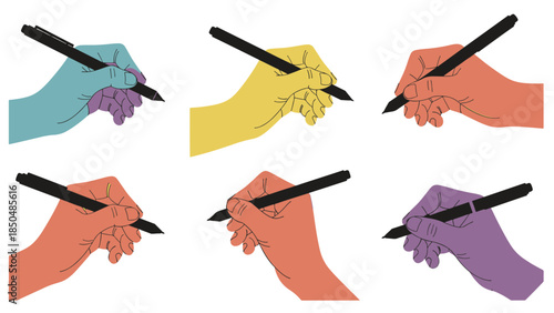 Diverse colorful hands holding digital pens for creative work and graphic design, illustrating artistic expression
