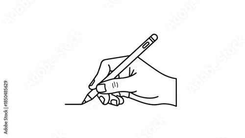 Close-up Outline Illustration: Hand Holding Stylus Pen, Drawing Digital Line with Precision