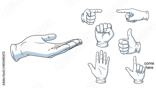 Diverse Human Hand Gestures Vector Illustration Set on Dark Background for Communication Concepts and Interaction Symbols
