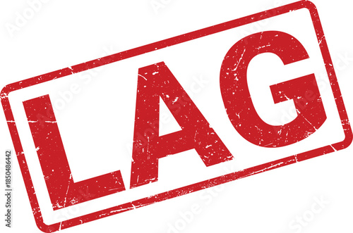 Red Rubber Stamp with the Word LAG on a White Background with Texture Effects