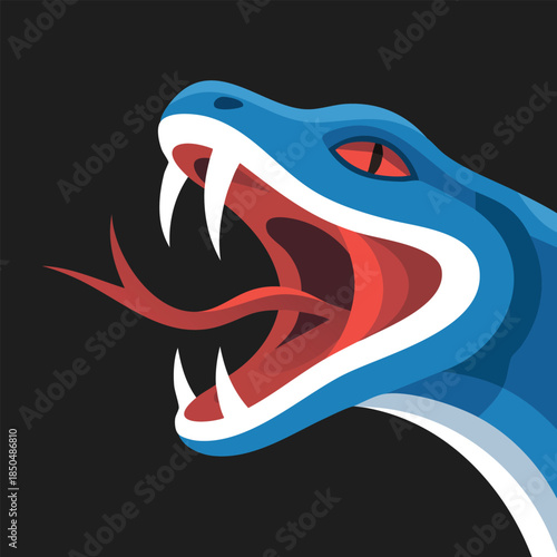 Dragon head illustration with open mouth and fangs.