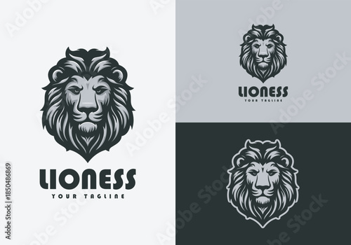 Lion head logo design. Lion emblem vector icon illustration design	