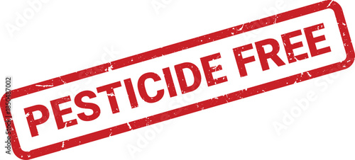 Red Pesticide Free Rubber Stamp with Grunge Texture on White Background Design