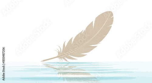 Elegant feather floating above calm water with subtle reflections in a minimalistic style