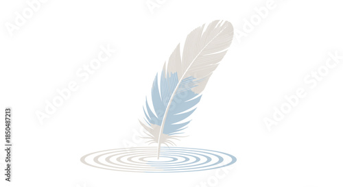 Elegant feather floating above water with ripples creating a calm and serene atmosphere