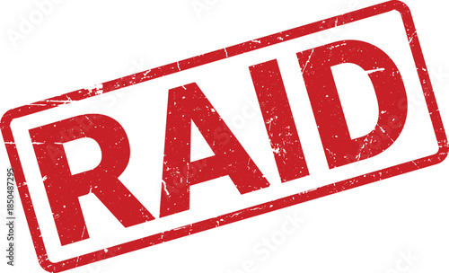 Grunge Red RAID Stamp Illustration on White Background, Distressed Ink Texture