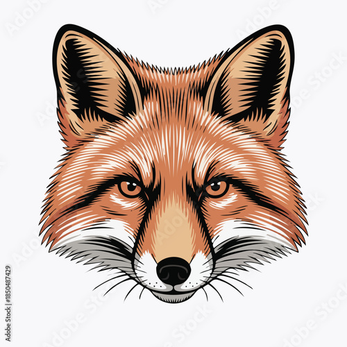 Forward Facing Fox Head Illustration For Mascot Design.