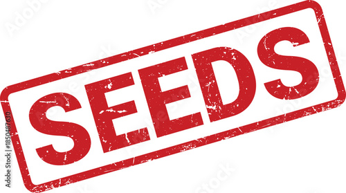 Distressed Red SEEDS Text in Rectangular Stamp Shape Isolated on White Background