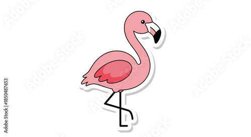 Illustration of a Cartoon Pink Flamingo with a Cute Expression and Simple Design