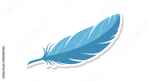 Illustration of a delicate blue feather with shading and shadow effects for design use