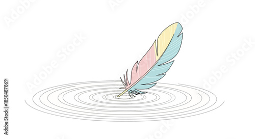 Inspirational and Artistic Illustration of a Feather Creating Water Ripples