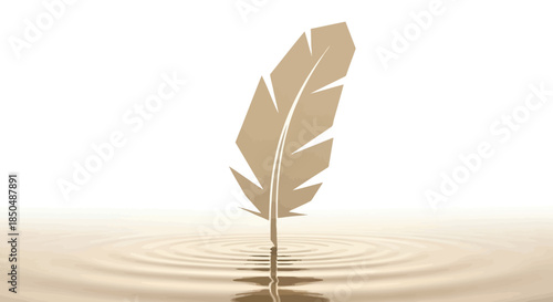 Minimalist Abstract Illustration of a Single Feather Floating on Water Surface