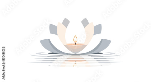 Minimalist Digital Illustration of a Floating Candle Inside a Lotus Flower on Water for Meditation