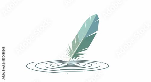 Minimalist Illustration of a Feather Falling Into Water Creating Ripples