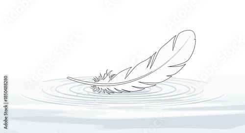 Minimalist Illustration of a Feather Falling onto Water Creating Ripples for Calm and Serenity
