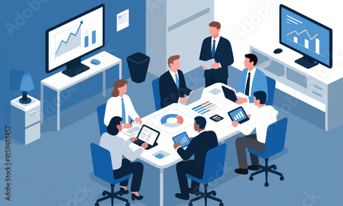 Office Workers Meeting Atmosphere Illustrator Artwork Banner Background Design Template 