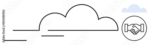 Cloud technology. Outline of a cloud digital solutions and innovation. Integrated handshake icon emphasizing collaborations in cloud technology. Perfect for business, IT, partnerships, cloud