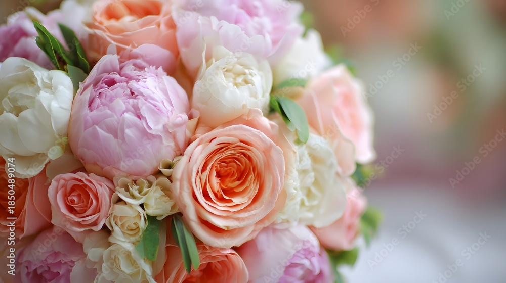 Obraz premium Exquisite Wedding Bouquet - A Symphony of Roses and Peonies.