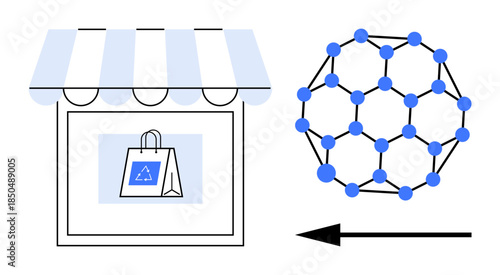 Recycling concept. Recycling through eco-friendly shopping and molecular designs. Recycling connects sustainability, waste reduction, and eco-conscious consumerism. For retail, sustainability