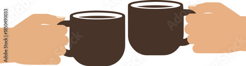 Hands Holding Coffee Mugs Toasting Illustration - Vector Graphic