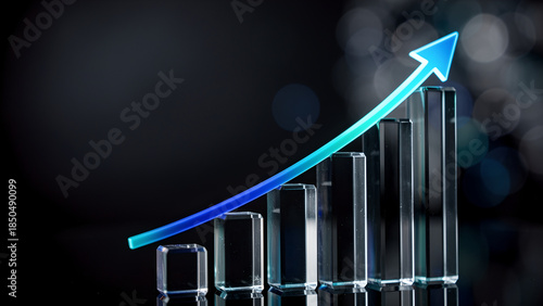 Growth success business finance profit chart arrow bar glass increase upward abstract blue performance data statistic economy corporate strategy